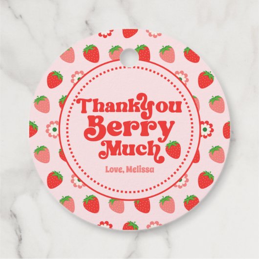 可愛い赤ピンクのイチゴありがとうベリー多く フェイバータグ (裏面)