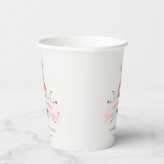 可愛い赤ピンクバニーの葉の任意の年齢誕生日 紙コップ (右)