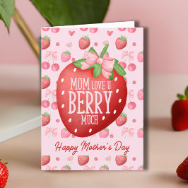 可愛い赤ピンク愛You Berry Much Mother's Day カード