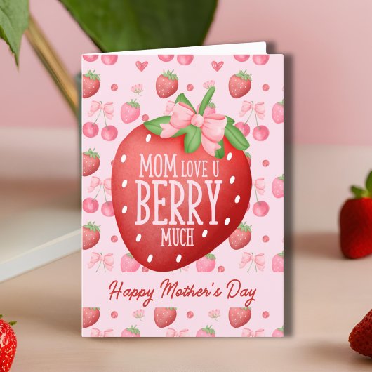 可愛い赤ピンク愛You Berry Much Mother's Day カード