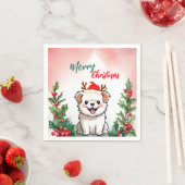 可愛い赤メリークリスマスドッグパピーサンタクリスマスパート スタンダードカクテルナプキン (インサイチュ)