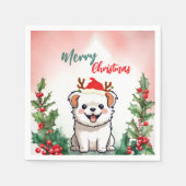 可愛い赤メリークリスマスドッグパピーサンタクリスマスパート スタンダードカクテルナプキン (正面)