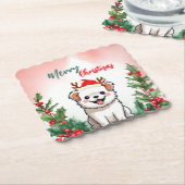可愛い赤メリークリスマスドッグパピーサンタクリスマスパート ペーパーコースター (アングル)