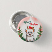 可愛い赤メリークリスマスドッグパピーサンタクリスマスパート 缶バッジ (正面&裏面)