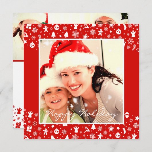 可愛い赤メリークリスマス二つの写真写真幸せ シーズンカード (正面/裏面)