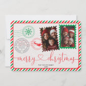 可愛い赤モダンと緑の写真メリークリスマス シーズンカード (正面)