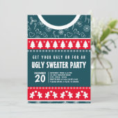 可愛い赤モダンと青の醜いセータークリスマスパーティー 招待状 (スタンド正面)