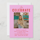 可愛い赤モダンピンク写真25th誕生日パーティー 招待状 (正面)