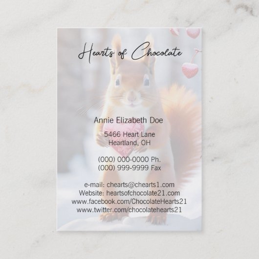 可愛い赤リス押さえボックスハート 名刺 (裏面)