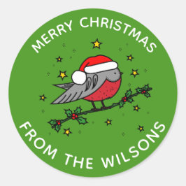 可愛い赤ロビンバードメリークリスマス ラウンドシール