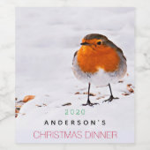 可愛い赤ロビン鳥の雪クリスマスディナーパーティー ワインラベル (シングルラベル)