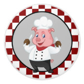 可愛い赤市松模様に白料理人 セラミックノブ (正面)