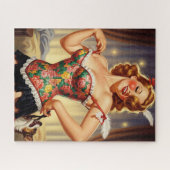 可愛い赤毛ピンアップガールと犬 ジグソーパズル (横)
