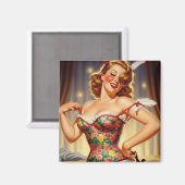 可愛い赤毛ピンアップガールと犬 マグネット (正面/裏面)