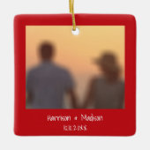 可愛い赤縁どカスタムい写真の名前はクリスマス セラミックオーナメント (正面)