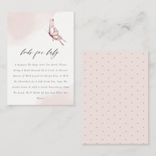 可愛い赤面のバタフライブック赤ちゃんシャワー エンクロージャーカード (正面/裏面)