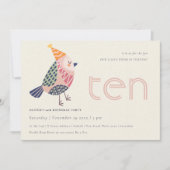 可愛い赤面バーディエイジ10誕生日招待状 サンキューカード (正面)