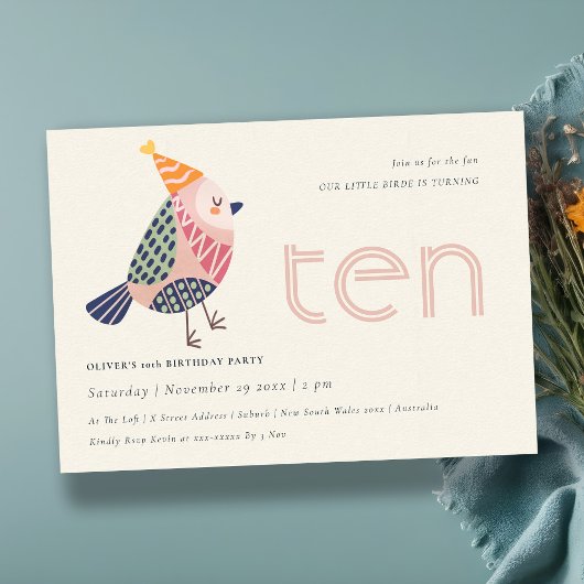 可愛い赤面バーディエイジ10誕生日招待状 サンキューカード