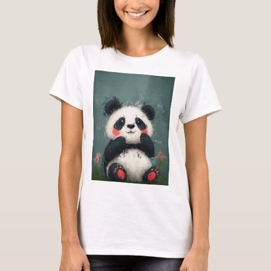 可愛い赤面パンダ – デジ絵を描タル Tシャツ (正面)