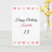 可愛い赤面ピンクウォーターカラーセットハート13誕生日 カード (黄色い花)