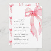 可愛い赤面ピンクコケットボウベビーガールシャワー 招待状 (正面/裏面)