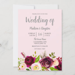 可愛い赤面ピンクバーガンディーレッド結婚フローラ 招待状