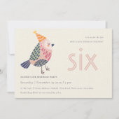 可愛い赤面ピンクバーディエイジエージ6位誕生日招待状 サンキューカード (正面)