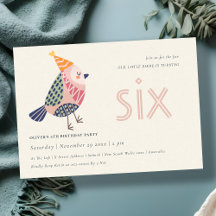 可愛い赤面ピンクバーディエイジエージ6位誕生日招待状