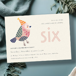 可愛い赤面ピンクバーディエイジエージ6位誕生日招待状 サンキューカード