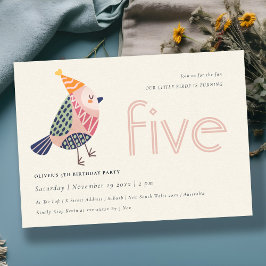 可愛い赤面ピンクバーディエイジ5誕生日招待状 サンキューカード