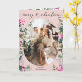 可愛い赤面ピンクベリー緑の木の緑の写真クリスマス カード (黄色い花)