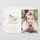 可愛い赤面ピンク金ゴールド冬そりの写真誕生日 サンキューカード (正面)