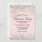 可愛い赤面フェイクピンクシルバーグリッタークリスマス 招待状 (正面)
