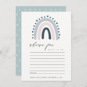 可愛い赤面ブルーハートレインボーアドバイスベビーシャワー エンクロージャーカード (正面/裏面)