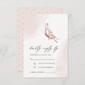 可愛い赤面水色バタフライウェディングRSVP エンクロージャーカード (正面/裏面)