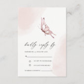 可愛い赤面水色バタフライウェディングRSVP エンクロージャーカード (正面)