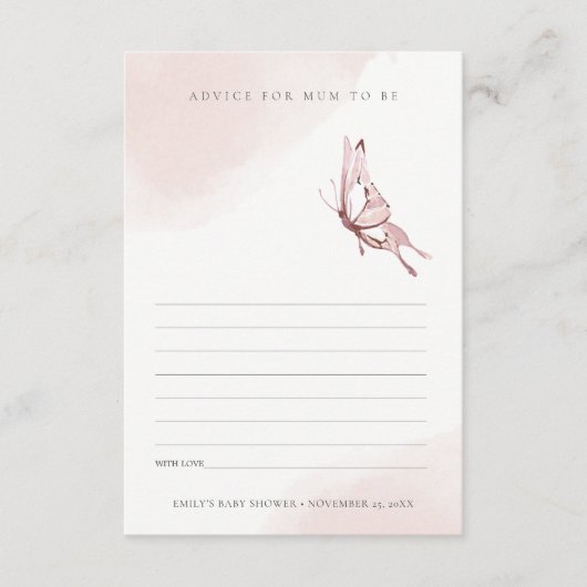 可愛い赤面蝶ママ赤ちゃんシャワー用アドバイス エンクロージャーカード (正面)