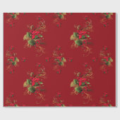 可愛い赤/金ゴールドクリスマスをテーマにした模様 ラッピングペーパー (フラット)