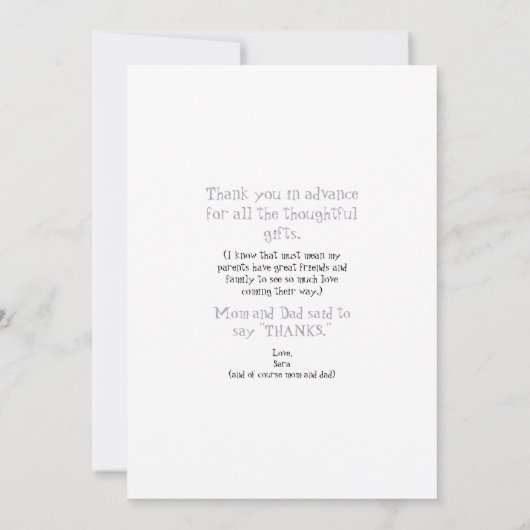 可愛い超感謝してい超音波ベビーガール視点 サンキューカード (裏面)