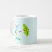 可愛い踊りブルーアヒルと水玉傘 コーヒーマグカップ (正面左)