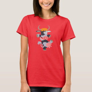 可愛い踊りマンガ牛の女性Tシャツ Tシャツ
