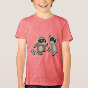 可愛い踊り漫画アライグマ子供Tシャツ トライブレンドTシャツ