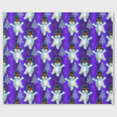 可愛い踊り雪だるまオンブルークリスマス ラッピングペーパー (フラット)