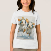 可愛い踊りBunniesとヘッドフォンキッズTシャツ トライブレンドTシャツ (正面)