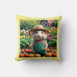 可愛い農家マウスin彼の庭装飾用クッション クッション