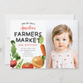 可愛い農家マーケットベジタブル誕生日パーティー写真 招待状 (正面)