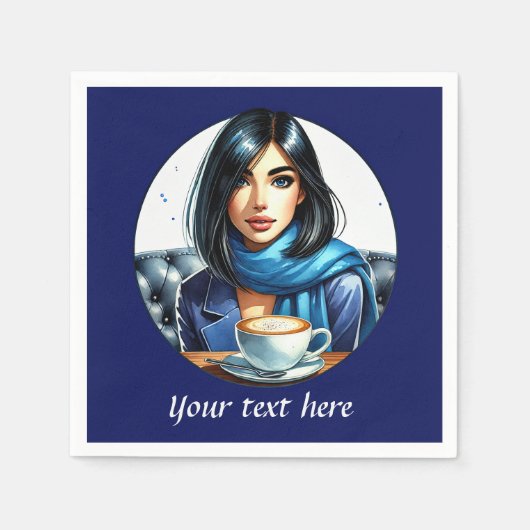 可愛い追加あなたのテキストのコーヒーレディ スタンダードカクテルナプキン (正面)