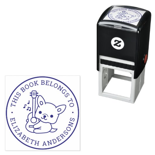 可愛い遊ドッグギタパーソナライズされたーのネームブックラベル セルフインキングスタンプ (インサイチュ)