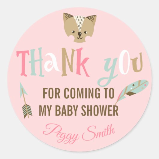 可愛い部族動物の女の子赤ちゃんシャワーありがとう ラウンドシール (正面)