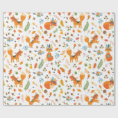 可愛い部族狐、秋のフローラ ラッピングペーパー (フラット)